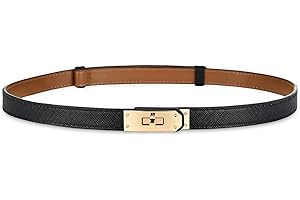 ANHAISHUILV Women's Skinny Leather Belt with Adjustable Silver Turn-Lock Buckle - Ideal for Dresses, Jeans, and Coats, Black