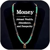 KummerSaprk Money Necklace Long Crystal Beaded Necklace Money Attraction Necklaces Spiritual Protection Jewelry Feng Shui Wealth Obsidian Tiger Eye Jade Jewelry Gifts for Women Men