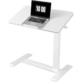 FLEXISPOT H7 PRO 55&deg; Tiltable Mobile Overbed Table with Pneumatic Lift,28'' | Full foldable bedside table with adjustable desktop for laptop, Rolling Computer Cart and bed sofa.27.6" W x 15.7" D,White