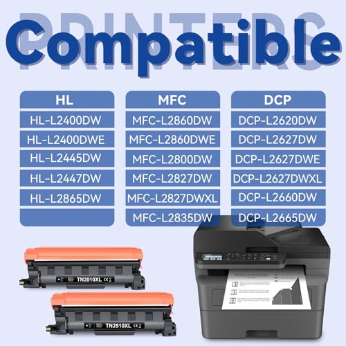 Lemero TN2510XL Toner Compatible for Brother MFC-L2827dw MFC-L2800dw MFC-L2827DW HL-L2400DW MFC-L2835DW HL-L2400DWE MFC-L2860DWE DCP-L2660DW HL-L2445DW FOR 25 10 toner toner (and 2 Black