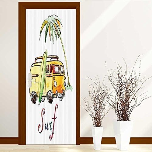 CHAORANHOME 3D Door Wall Fridge Wrap Mural Scene Retro Bookcase Adhesive Sticker(Surfboard Collection Poseidon Death Surfer on Surfboard)