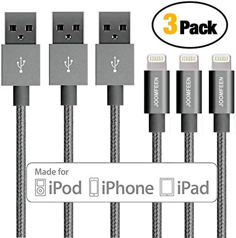 JOOMFEEN l009 iphone USB Nylon Charging Cable Braided 8pin Lightning 3ft/1M (Pack of 3)