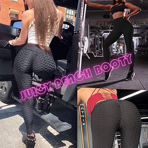 Women\'s High Waist Yoga Pants - Tummy Control Slimming Booty Leggings Workout Running Butt Lift Textured Tights Black