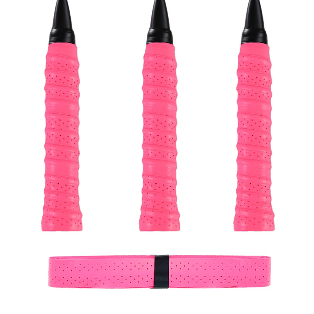 ILLUVA 3 Pack Racket Grip Tape, Anti Slip Tennis Overgrips Absorbent Badminton Squash Replacement Racket Grip(Pink)