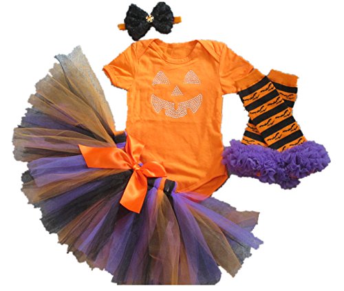 AISHIONY Baby Girl 1st Halloween Tutu Outfit Newborn Orange Dress 4PCS (M)