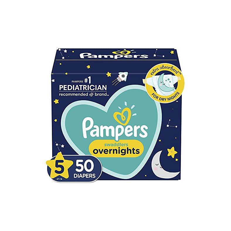 Diapers Size 5, 50 Count – Pampers Swaddlers Overnights Disposable Baby Diapers, Super Pack (Packaging & Prints May Vary…
