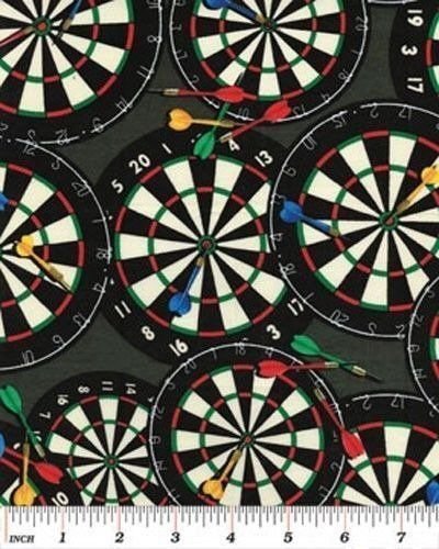 Cotton Dart Bullseye Dart Boards Darts Games Cotton Fabric Print by The Yard (05995-40)