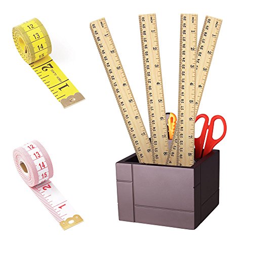 PRALB 25pcs 2Scale (12Inch and 30CM) Wood Rulers Wooden Ruler School Rulers Office Rulers and 6Pcs Clothing Measuring Rulers,Soft Tape Measure for Office and Home - Thumbnail 4