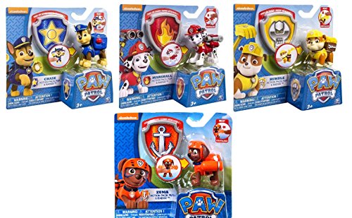 Paw Patrol 4 Pack Playsets Pups with Badge Includes Zuma Chase Rubble Marshall