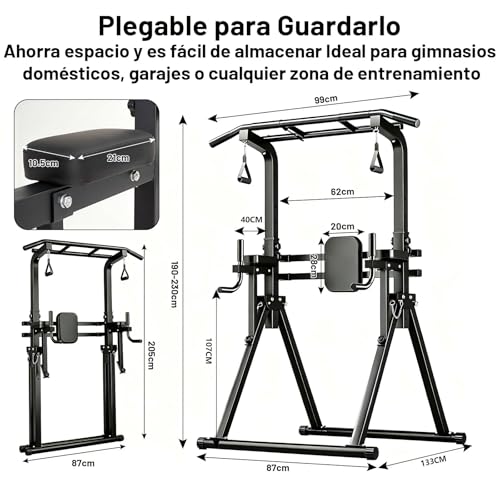 GOHOMKIC Barra de Dominadas Plegable, Estructura Triangular, Estación de Barra de Inmersión de Gimnasio en Casa, Altura Ajustable, Equipo de Entrenamiento de Fuerza Multifuncional