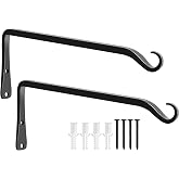 FEED GARDEN 2 Pack 12 Inch Hanging Plant Bracket Wall Hooks Decorative Plant Hangers for Outdoor Hanging Bird Feeders, Wind Chimes, Plant Baskets, Black