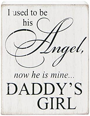 His Angel Daddy's Girl White 4 x 5 Inch Wood Hanging Wall Plaque Block Sign