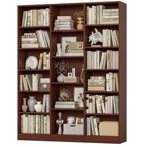 FACBOTALL Triple Wide Bookshelf, Large Bookshelf with 17 Display Shelves