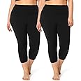 2 Pack Plus Size Capri Leggings for Curvy Women -1X-4X High Waisted Tummy Control&Soft Yoga Workout Gym Tights Pants