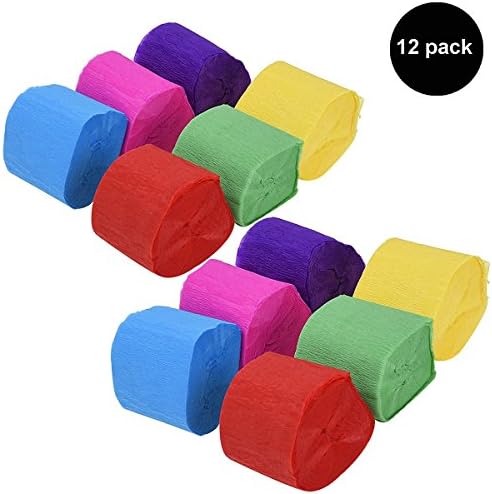Jinelle Crepe Paper Craft Streamers Hanging Decorations for Parties and Birthdays 6 Colors,1.77 Inch x 29.6 Feet, Pack of 12