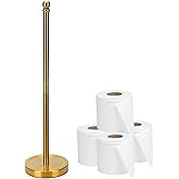 Priseen Toilet Paper Holder Stand Storage 5 Paper Rolls, Gold Freestanding TP Roll Holder, Stainless Steel (Gold)
