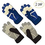 All-Season Leather Gardening Gloves - PROMEDIX - Garden Gloves With Pig Split Leather, Suitable For Thorny Rose Pruning and Yard Work, 2 Pair (L/9, Grey + Blue)