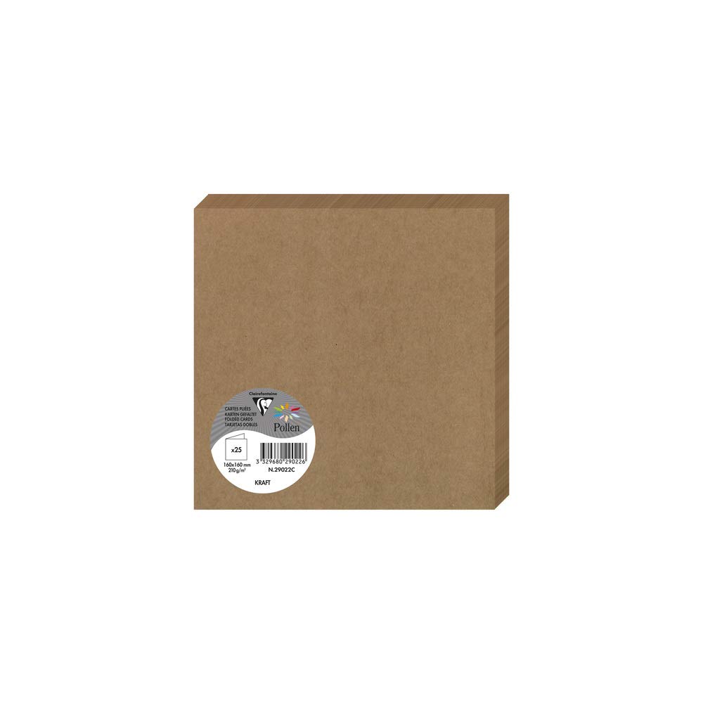Clairefontaine 29022C Kraft Paper Pack of 25 Double Cards Square (16x16cm) 210gsm Kraft Colour Invitation Events Correspondence Pollen Range Smooth Premium