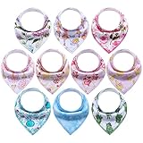 10-Pack Bandana Bibs Upsimples Baby Drool Bibs for Drooling and Teething, 100% Organic Cotton, Super Absorbent, 10 Stylish Design Bibs for Baby Girls Infants Toddlers, Baby Shower Bib Gift Set