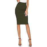 EXCHIC Women's High Waist Bodycon Pencil Skirt Stretchy Knee Length Midi Skirts for Busines Casual