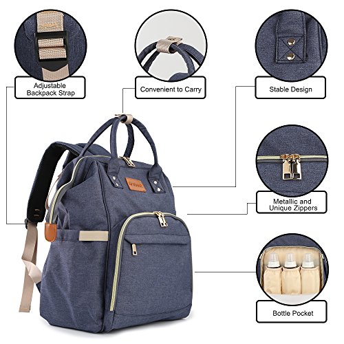 Diaper Bag Multi-function Baby Diaper Backpack Nappy Bags,Mom Dad Travel Backpack Large Capacity Baby bags With Insulated Pockets Stroller Straps for Baby Care (Blue)