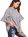 SheIn Women's Striped Ruffle Half Sleeve Collared Blouse Top Medium Black