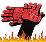 BBQ Glove Oven Mitts - Max Heat Resistant Grill & Cooking Pot Holders Set with Silicone & Aramid Kevlar - Use by Barbecue Smoker Fire or Hot Baking in Kitchen - Grilling Accessories by Cave Tools