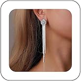 Vacaonio Boho Crystal Tassel Chain Earrings Sliver Tassel Chain Earrings Long Cz Tassel Drop Earrings Rhinestone Chandelier Dangle Earrings Jewelry for Women