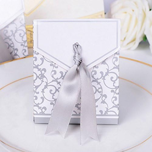 Macxy - 20pcs Creative Golden Silver Ribbon Wedding Favours Party Gift Candy Paper Box Cookie Candy gift bags Event Party Supplies [ Silver ]