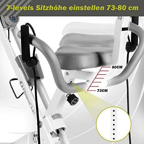 FitnessClub-X-Bike-Klappbar-Indoor-Heimtrainer-Fahrrad-Hoehenverstellbar-8-magnetische-Widerstandseinstellungen-mit-Rueckenlehne-Handpulsmessung-und-LCD-Monitor-inkl-Spannungsseil