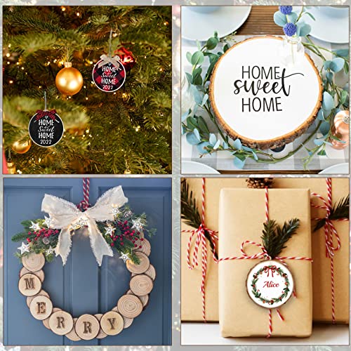 Natural Wood Slices 25 Pcs 3.1-3.5 Inches Predrilled Unfinished Wood Slices, 6 Pcs Christmas Pattern Stencils, 32 Colors Pigment, 25 Pcs Jingle Bells, 16ft Red Ribbon, DIY Craft for Christmas Ornament