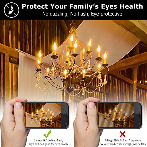 Sailstar Dimmable Candelabra LED Bulbs, 40W Equivalent, 4 Watt Warm White 2700K, Edison Chandelier Light Bulb, E12 Base Filament Flame Tip, 400 Lumen, 6 Pack - Thumbnail 5