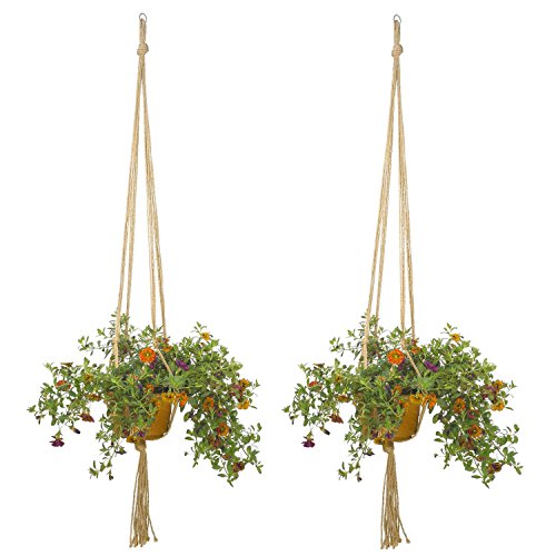 vorey 2 Pack 48 Inches Plant Hanger Flower Pot Hanger Plant Sisal fiber Rope Plant Holder for Indoor Outdoor Decorations,Strong tensile,Large Size include Ring, 4 Legs