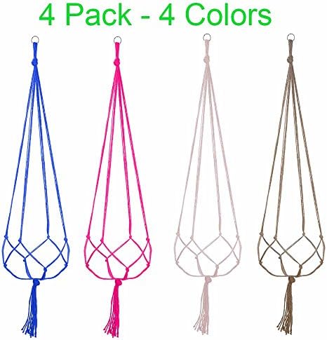 Plant Hanger, 4 Pieces Colored Hanging Planter with Metal Hook Ring, Flower Pot Plant Holder Basket Jute Rope Holder for Indoor Outdoor Garden Home Decorations by Fezep