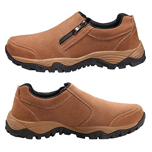SILENTCARE Men's Loafers Casual Shoes,Breathable Lightweight Zipper Slip On Sneakers,Hiking Shoes for Outdoor Trail Trekking (10 M US, Brown)
