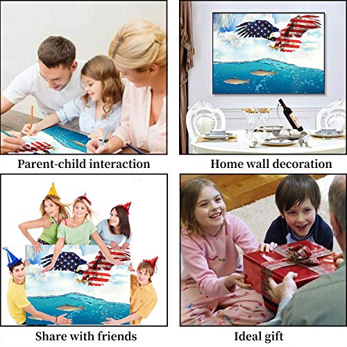 5D Full Drill Diamond Painting Kits by Numbers for Adults and Beginners Flag and Eagle Diamond Wall Art Craft Paint with Round Diamonds for Home Wall Decor Gift for Friends and Family 17.7x13.8In