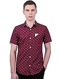 Allegra K Men Point Collar Single Breasted Short Sleeve Anchor Prints Shirt M Burgundy