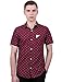 uxcell Men Point Collar Single Breasted Short Sleeve Anchor Prints Shirt M Burgundy