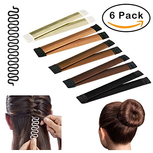 Donut Hair Bun Maker Kit, YaFex Hair Styling Disk with DIY French Braiding Tool for Women/ Girls/ Kids, 6 Pack