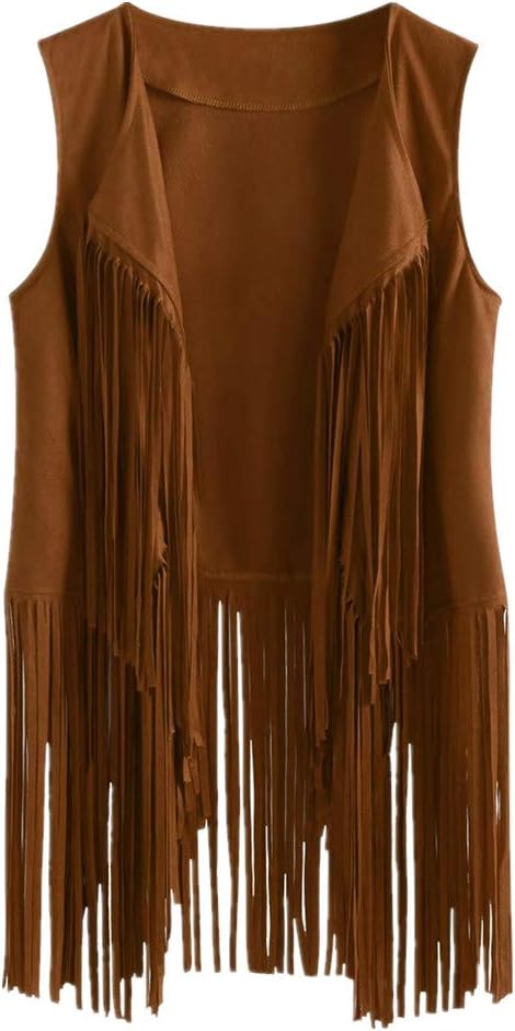 iQKAFringe Vest for Women, Faux Suede Leather Cowboy Style Vest Sleeveless Tassels Cardigan Waistcoat