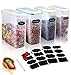 PalmTreeChef-Set of 4 Cereal & Dry Food Storage Container- 6 Measuring Cups Set -24 Free Chalkboard Labels & Pen -Great for Pasta, Rice, Sugar, Flour, Baking, Pet Food & More -4L