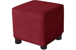 Bifaunvogel Ottoman Cover Square Velvet Storage Ottoman Slipcovers Thick Stretch Footrest Foot Stool Covers Protector with Elastic Band(Small-Wine red)