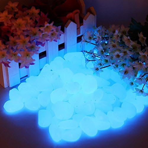 JIMIYOGI 200 Packs Glow in the Dark Pebbles for Outdoor Walkways Décor Garden Pathway Doorway Decoration Fish Aquarium Tank Ornaments Light Up Stones Rock Decorative Luminous Pebbles (Blue)