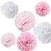 Fonder Mols 20pcs Mixed 8'' 10'' 14'' Tissue Paper Pom Poms Flower Wedding Party Baby Girl Room Nursery Decoration - White, Pink & Light Pink