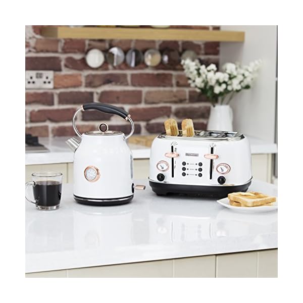 Tower Bottega T20017W 4-Slice Toaster, Stainless Steel with Adjustable Browning Control, Cancel, Defrost and Reheat…