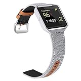 Jobese for Fitbit Blaze Bands, Soft Classic Canvas Fabric Straps with Genuine Leather Bands with Silver Metal Frame for Fitbit Blaze Accessories Wristbands (Small)