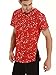 NITAGUT Mens Hipster Hiphop Longline T-Shirt Cotton Star Print Tees Zipper Trim (Large/Chest 39-42, Red)