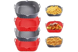 Golden Associate Silicone Liners Square 8 Inches for Air Fryer, 4 Pcs Non-stick Food-grade Reusable Silicone Pot Baking Tray Basket Bowl Oven Air Fryer Accessories