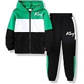 Klyatpxoen Boys Clothes 2 Piece Color Block Zip Hooded Sweatshirt & Pant Kids Fall Outfits Size 6-12 Years