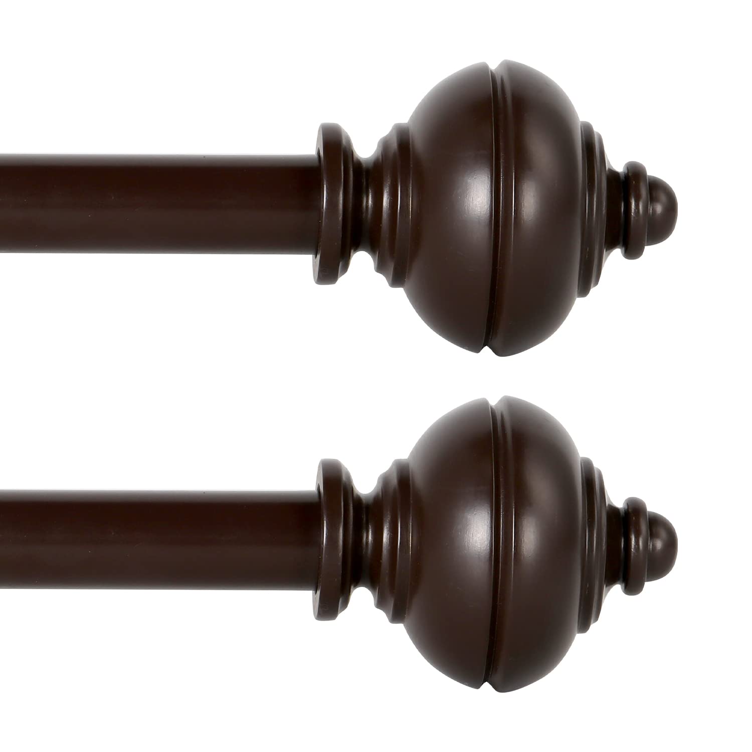 Oneach 2 Pack Adjustable Curtain Rod 3/4" Single Window Rod 72"-144" with Twisting Finials Rod for Curtains Drapery Rod of Window Treatment Brown (Brown, 72-144)